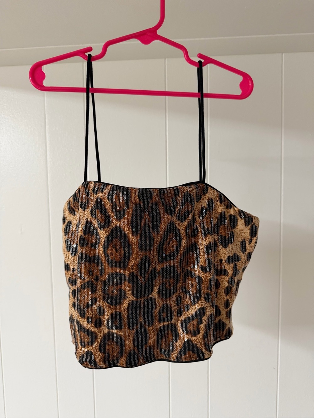 Leopard Sequin Crop Cami Top - Black and Brown